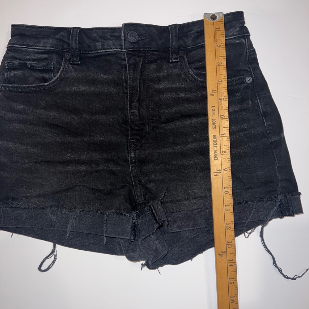 American Eagle Mom Shorts Women 2 Black Excellent High Waisted Raw Hem Stretch - Picture 8 of 10